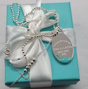 Tiffany & Co Large Return to Tiffany Blue Spash Oval Mixed Bead Chain 28 - 32"